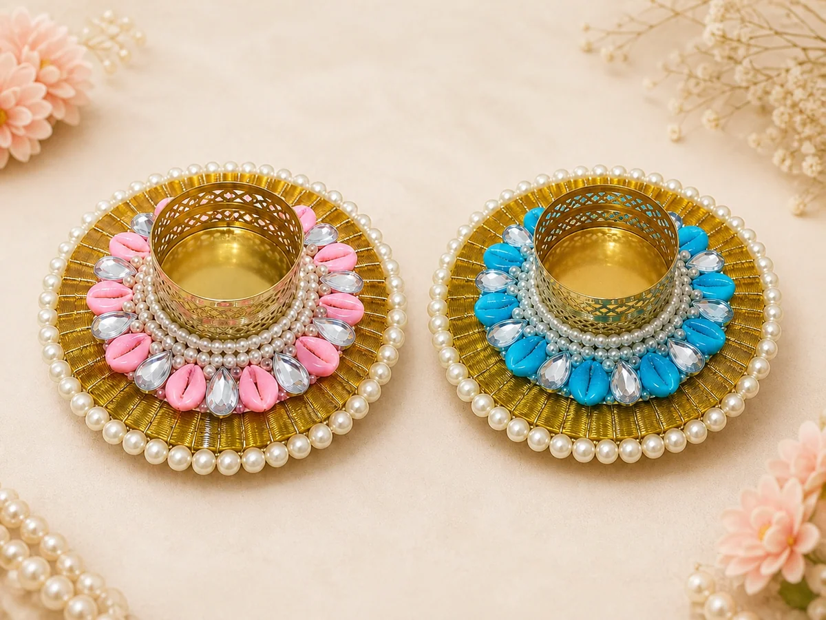 Pearl & Mirror Diya Holder by Sunita Handcrafts