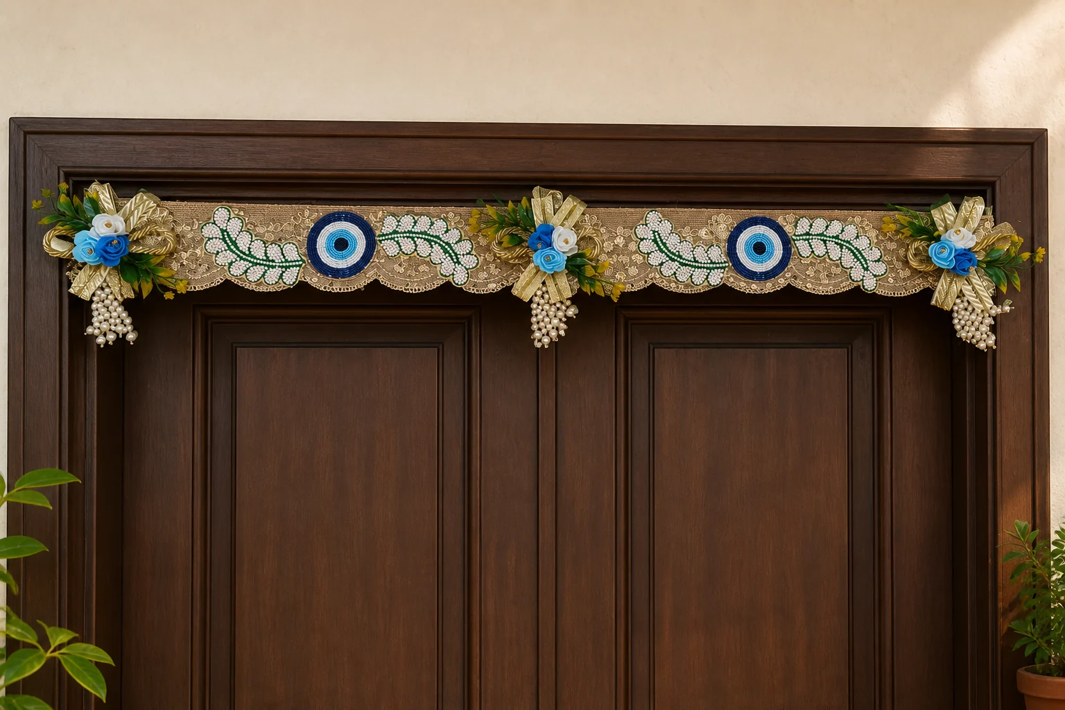 Blue Evil Eye Floral Door Toran by Sunita Handcrafts