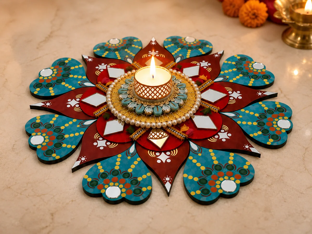 Ready-made MDF Rangoli with mirror and pearl work