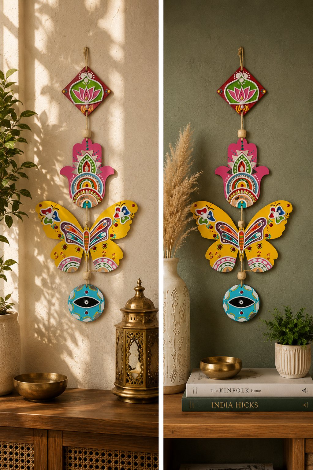 Butterfly Charm Evil Eye Wall Hanging handmade mirror Lippan Art gallery image