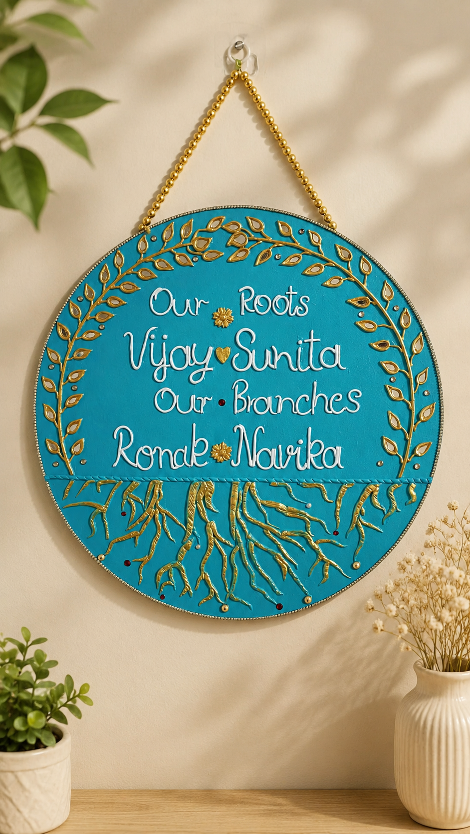 Personalized Family Tree Lippan Name Plate handmade mirror Lippan Art gallery image