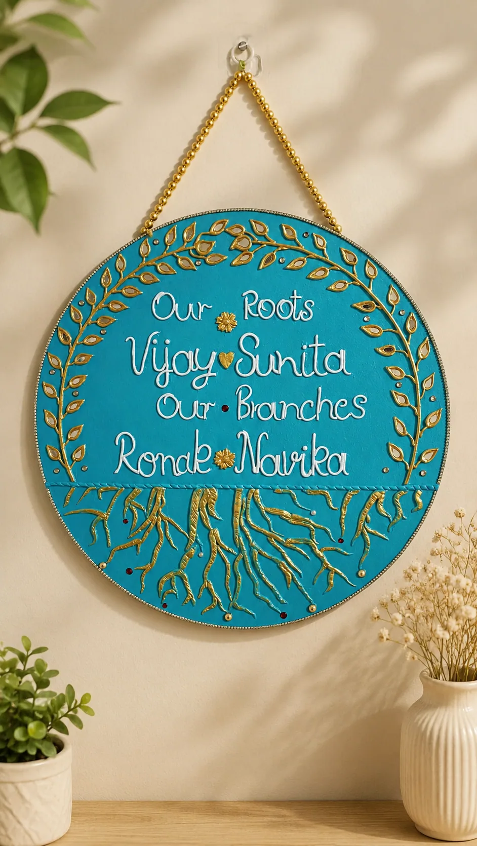 Personalized Family Tree Lippan Name Plate handmade mirror Lippan Art gallery image