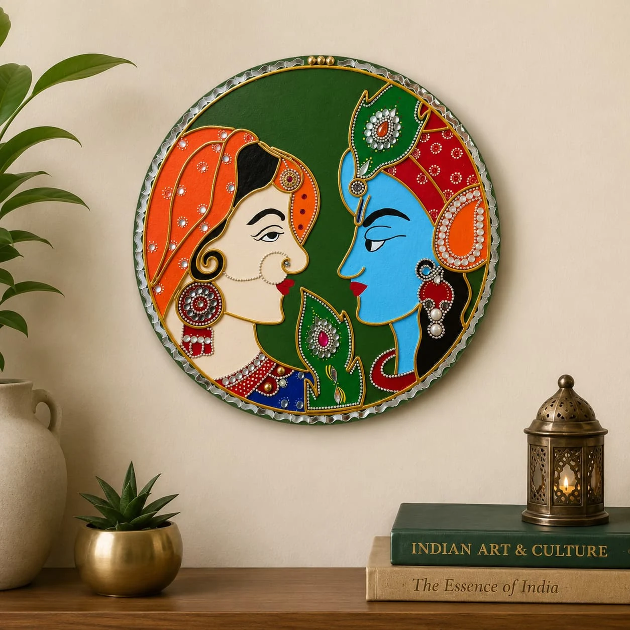 Radha Krishna Traditional Lippan Art from the handmade collection