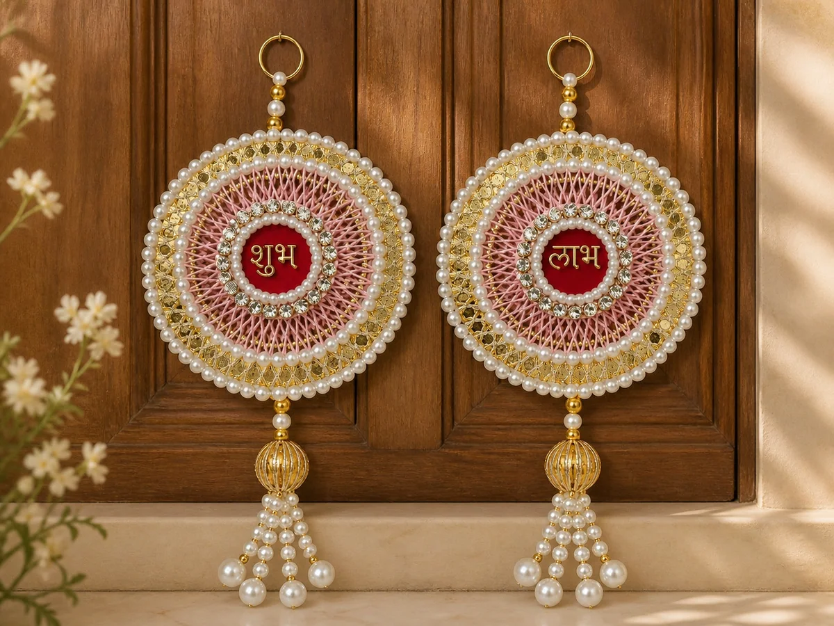 Shubh Labh Pearl Wall Hanging by Sunita Handcrafts